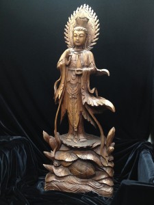 Hand Carved Solid Wood Kwan Yin