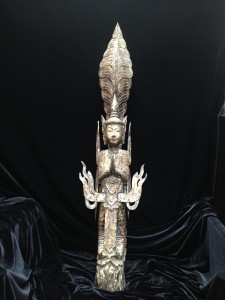 Hand Carved Wood Thai Goddess of the Wind with Gold Leaf Detail