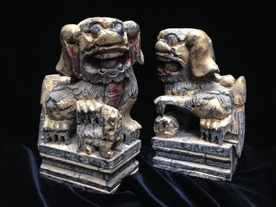 Handcrafted Wooden Foo Dogs wi/ Gold Leaf Detail