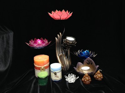 Candles & Candle Holders: Lotus, Buddha, Mudra, Elements, Glass, Resin, Shell…