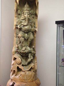 Hand-carved Hibiscus Wood Ganesh