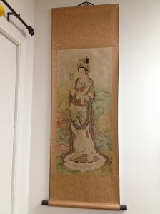 Hand-crafted Silk Kwan Yin Hanging Wall Scroll: (2 sizes)