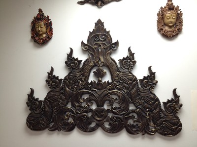 Hand-carved Wood Thai Dragons Wall Plaque