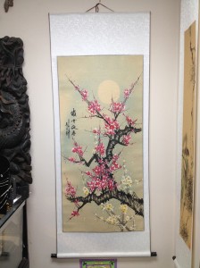 Hand-painted Silk “Cherry Blossoms” Hanging Wall Scroll